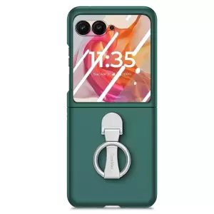 Para Motorola Razr 50 Ultra 5G Case Ring Tootstand PC Telephip Con Película de Pantalla Trasera de Vidrio Templado - Verde Oscuro