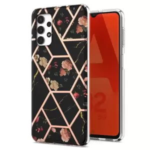 Patrón de Flores 2.0 mm IMD IML Electroplating Marble Cover Shell Case TPU TPU Para Samsung Galaxy A32 5G/M32 5G - Mármol Negro/flor