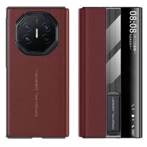 Para Huawei Mate XT Ultimate Case Kickstand Ventana Ventana de Cuero de Vaca Genuina+pc Teléfono - Rojo