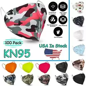 [100 Pack] KN95 Protective 5 Layer Face Mask BFE 95% PM2.5 Disposable Respirator