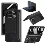 Para Google Pixel Fold 2 Case Kickstand Leather+PC Cover Con Película de Vidrio Templado y Lápiz - Negro