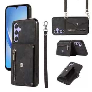 Para Samsung Galaxy A34 5G Anti-Scratch Telephip Case Kickstand PU Leather+TPU RFID Bloqueo de la Tarjeta de Bloqueo de la Bolsa - Negro