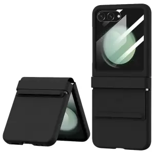 Para Samsung Galaxy Z Flip6 5G Case de Cuero+pc Tuber Con Película de Bisagra y Pantalla Trasera - Negro