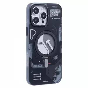 Youngkit Para Iphone 16 Pro Magnetic Case Rotating Kickstand IMD TPU Teple - Negro
