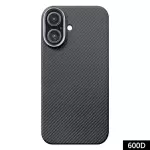Para Iphone 16 Plus Case 600D Fina de Textura Fibra Aramid Fiber Cubierta Con Marco de Lentes de Metal - Negro
