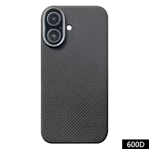 Para Iphone 16 Plus Case 600D Fina de Textura Fibra Aramid Fiber Cubierta Con Marco de Lentes de Metal - Negro