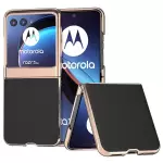Para Motorola Razr 40 Ultra 5G Nano Electroplating Telephip Case de Cuero de Vaca Genuino+pc Telephip Cover - Negro