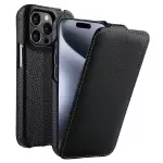 Melkco Para Iphone 15 Pro Case Litchi Textura Vertical Flip Cuero de Vaca Genuina+pc Cubierta - Negro