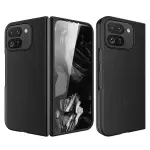 Para Google Pixel Fold 2 Case Litchi Texture Leather+PC Telep Cubierta Con Película de Vidrio Templado - Negro