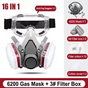 6200 Half Face 16 IN 1 Gas Mask Chemical Vapor Paint Spray Respirator + Filter
