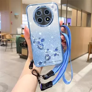 Kadem Para Realme 13 Pro+ 5G / 13 Pro 5G Case Patrón de Flores TPU TPU Cubierta Telefónica Con Cordones - Azul