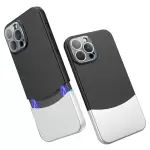 Para la Caja Del Teléfono de Iphone 14 Pro de Colocación de Colores de Empalme de PC Desmontables Con Película Con Lente de Vidrio - Negro