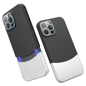 Para la Caja Del Teléfono de Iphone 14 Pro de Colocación de Colores de Empalme de PC Desmontables Con Película Con Lente de Vidrio - Negro