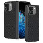 Para Google Pixel 9 Pro Fold 5G Case Textura de Fibra de Carbono Leather+PC Anti-Drop Pleging Telep Cubierta - Negro