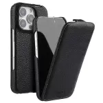 Melkco Para Iphone 16 Pro Magnetic Case Vertical Flip Cuero de Vaca Genuina+pc Shock -impropio - Negro