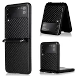 Textura de Fibra de Carbono Diseño de Una Pieza Case de Teléfonos Con Cordón de Cuero PU Con Cordón Para Samsung Galaxy Z Flip3 5G - Negro