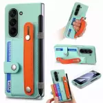 Para Samsung Galaxy Z Fold6 5G Case Wallstand Kickstand de Cuero+pc Telep Whel Con Película de Pantalla - Verde Claro