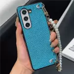 Para Samsung Galaxy Z Fold6 Case de 5 g de Cuero de Hilo de Seda+cubierta de Teléfono de pc Con Correa de Muñeca - Azul