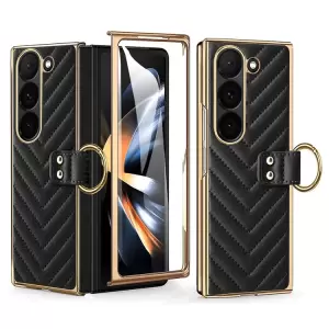 Para Samsung Galaxy Z Fold6 5G Case V-waphape Pattern Kickstand PC Telephip Cover - Negro