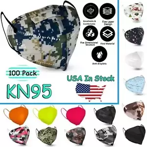 100 Pack KN95 Protective 5 Layer Face Mask Disposable Respirator - Multicolor