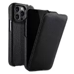 Melkco Para Iphone 14 Pro Litchi Textura Caja de Teléfono de Cuero de Vaca Genuino+pc Vertical Flip Cover - Negro
