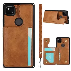 Para Google Pixel 4a Button Flip PU Cuero Recubierto de Cuero Tpu Willet Shell - Marrón